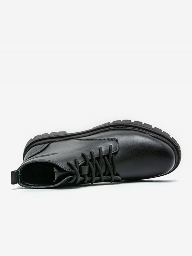 Botas Masculinas Pretas Com Bico Redondo E Combate Cadarço - Preto