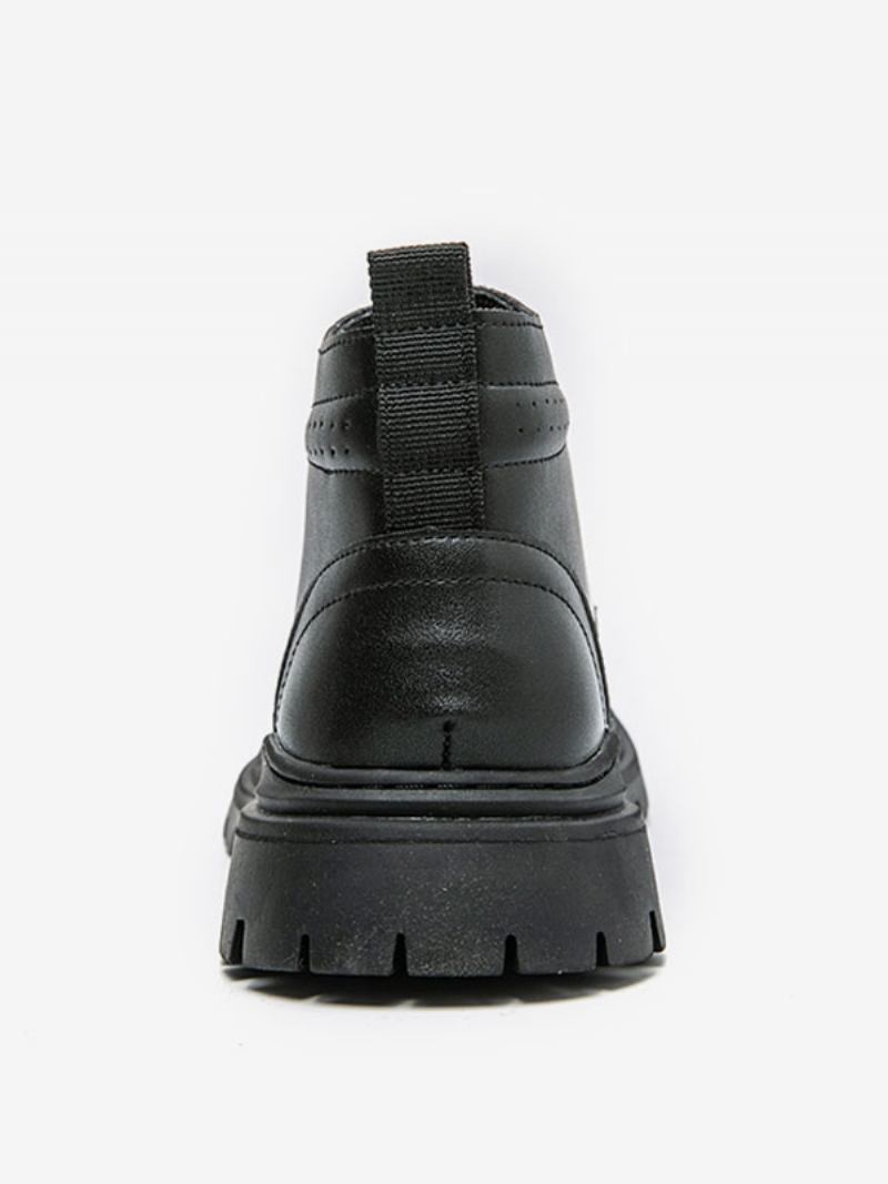 Botas Masculinas Pretas Com Bico Redondo E Combate Cadarço - Preto