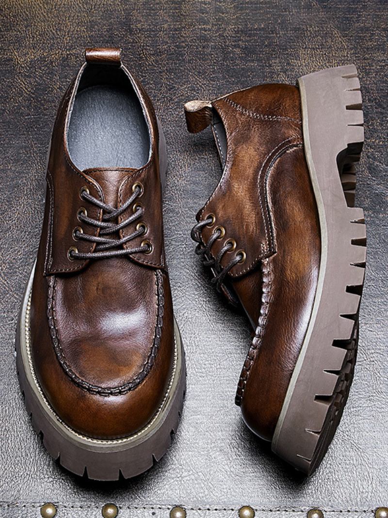 Sapatos Masculinos Couro Marrom Café Com Bico Redondo Debby - Café Marrom