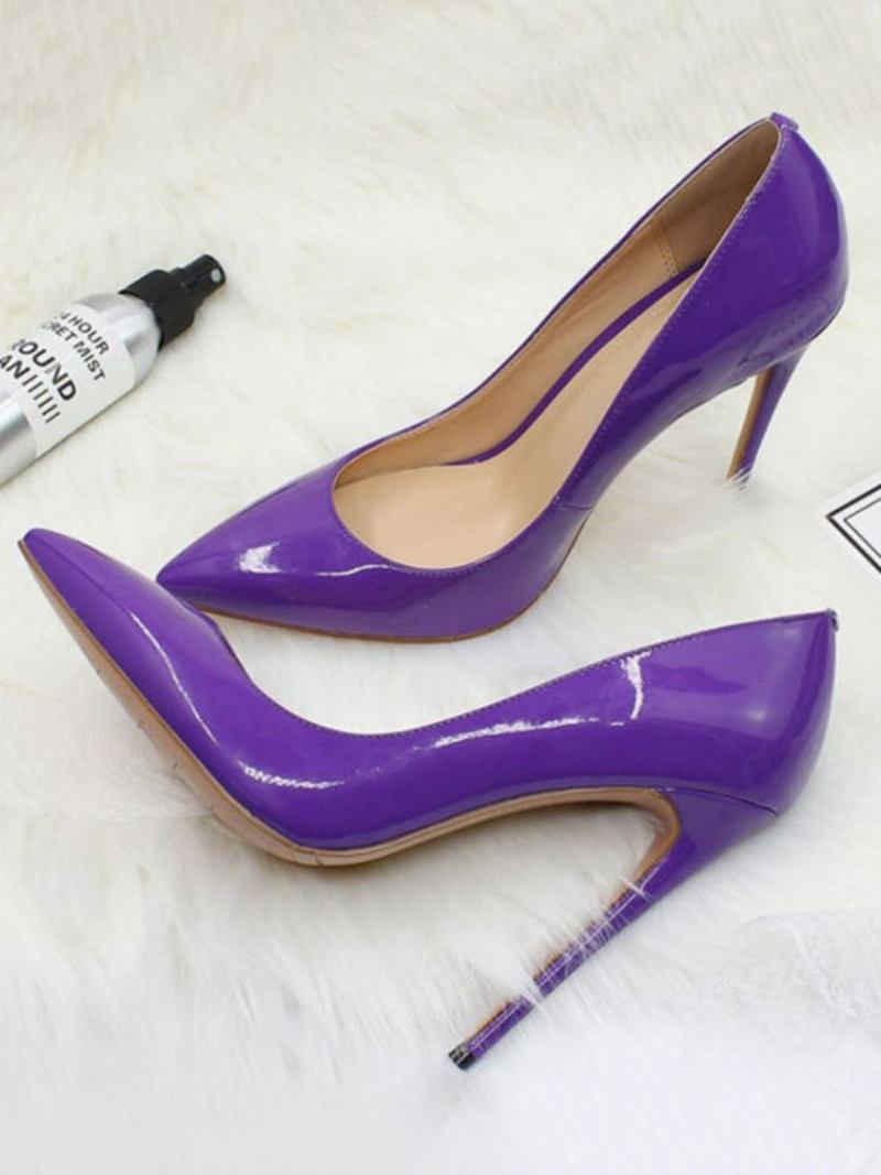 Bombas Femininas Couro Envernizado Salto Alto - Roxo