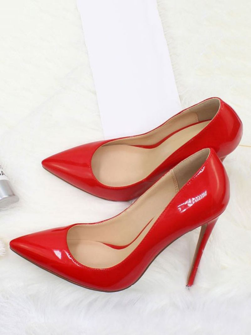 Bombas Femininas Couro Envernizado Salto Alto - Vermelho