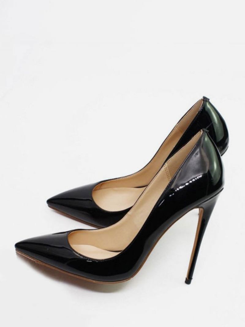 Bombas Femininas Couro Envernizado Salto Alto - Preto