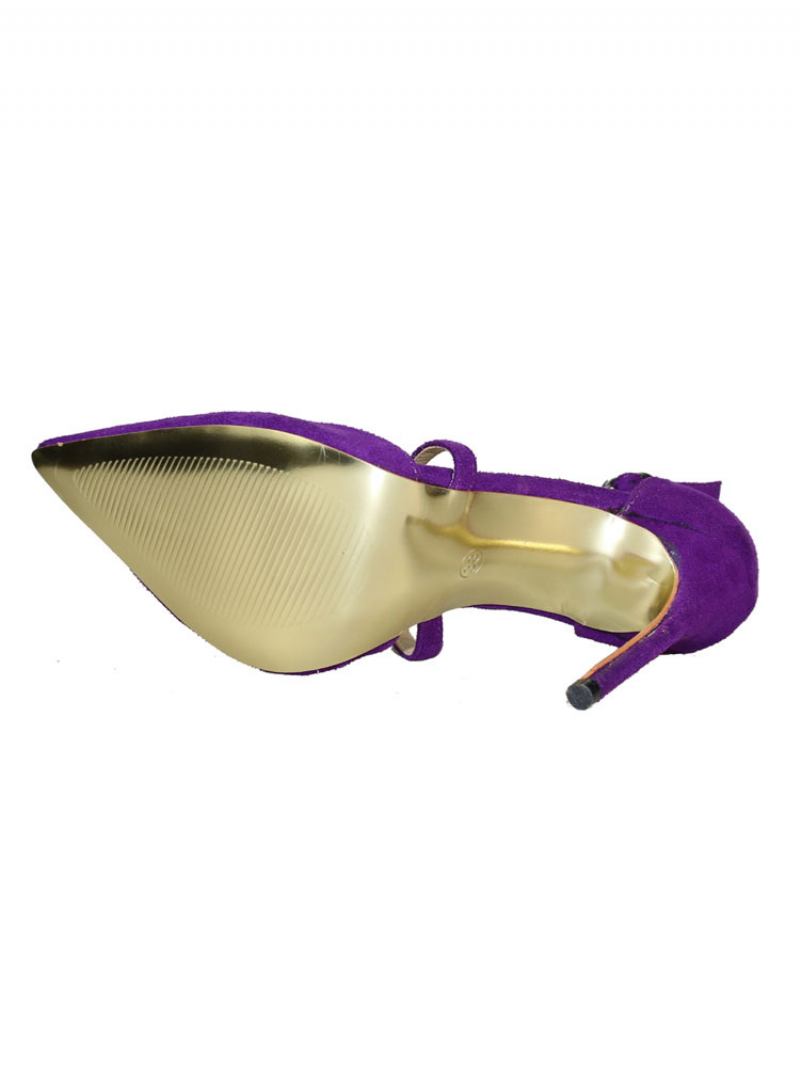 Mulheres Camurça Salto Alto Bico Fino Cruzado Estilete Bombas Baile - Roxo