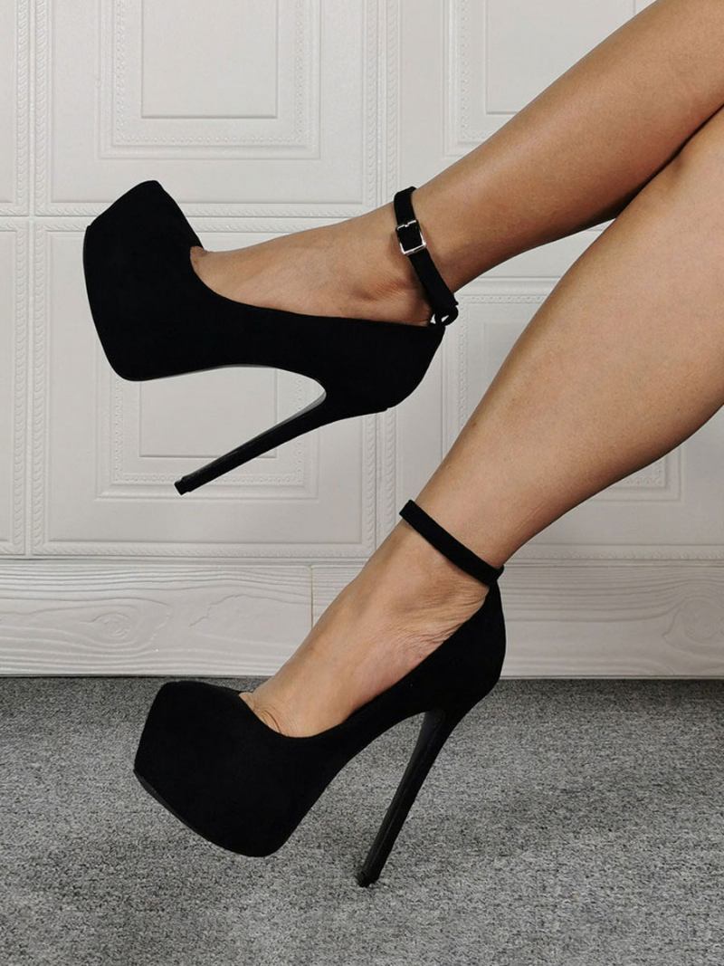 Mulheres Sexy Salto Alto Preto Micro Camurça Agulha Sapatos Tamanhos Grandes - Preto