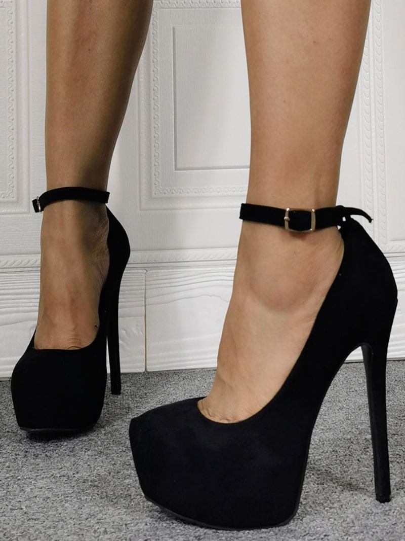Mulheres Sexy Salto Alto Preto Micro Camurça Agulha Sapatos Tamanhos Grandes - Preto
