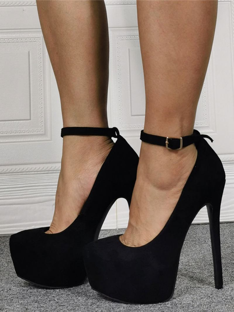 Mulheres Sexy Salto Alto Preto Micro Camurça Agulha Sapatos Tamanhos Grandes - Preto