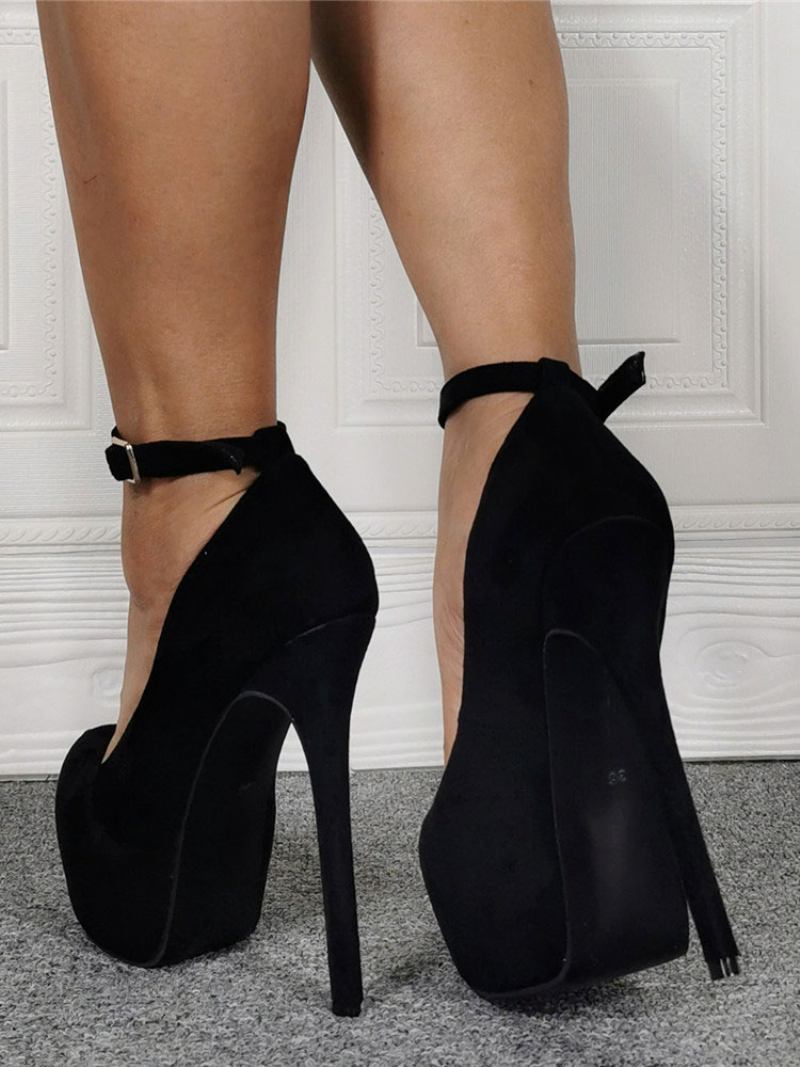 Mulheres Sexy Salto Alto Preto Micro Camurça Agulha Sapatos Tamanhos Grandes - Preto
