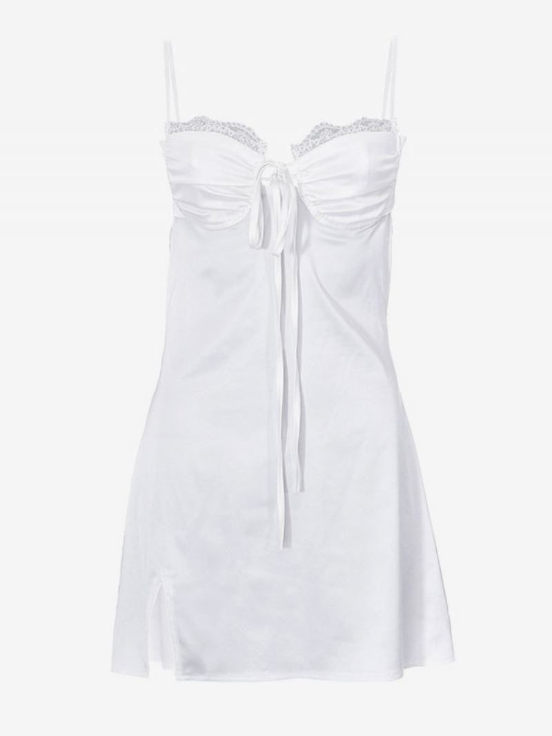 Minivestidos Femininos Verão Com Decote Em V Branco Vestido Praia Cadarço - Branco