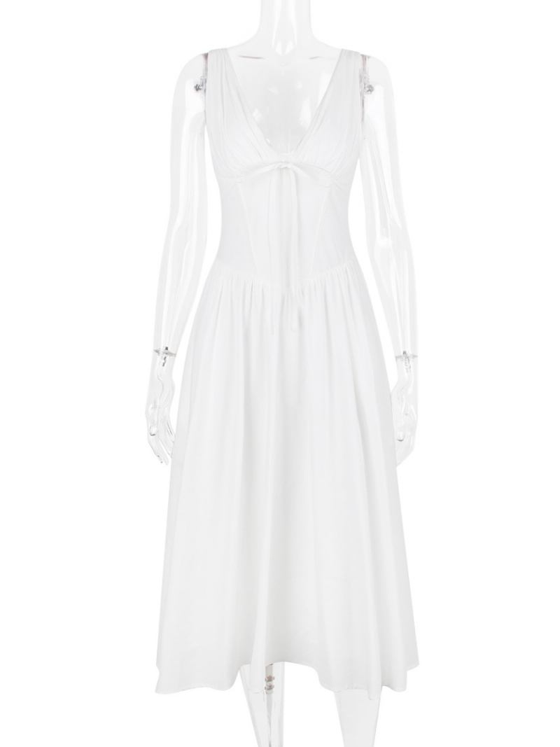 Vestidos Festa Femininos Rosa Arcos Sem Mangas Estampa Floral Vestido Semi Formal Irregular - Branco