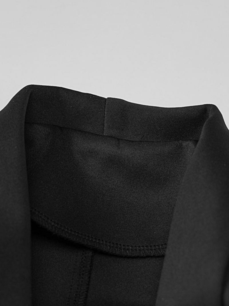 Jaqueta Blazer Feminina Chique Com Decote Em V Penas Mangas Compridas Fenda Agasalhos - Preta