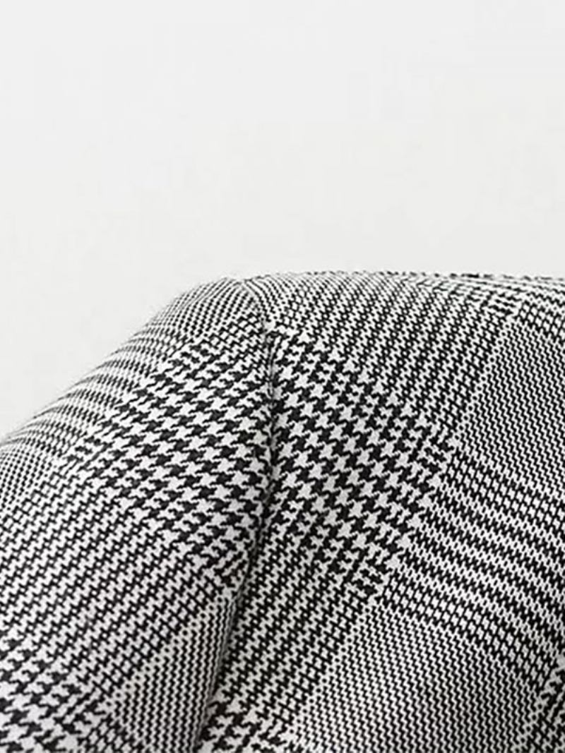 Jaqueta Blazer Para Mulheres Xadrez Lapela Mangas Compridas Outerwear - Cinza