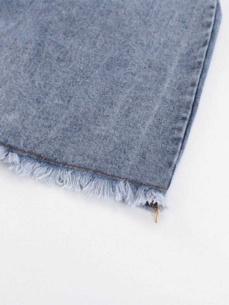 Saia Feminina Botões Azuis Profundos Jeans Longo Cintura Elevada Com Fenda Alta - Azul Profundo