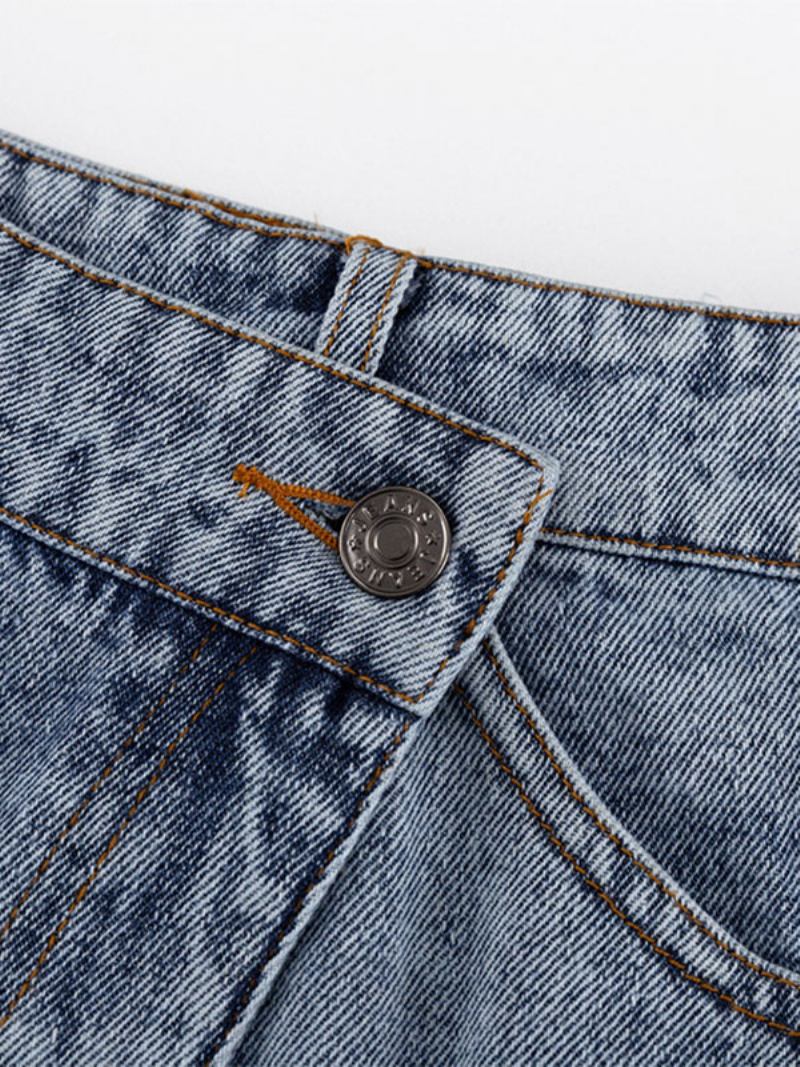 Saia Feminina Botões Azuis Profundos Jeans Longo Cintura Elevada Com Fenda Alta - Azul Profundo