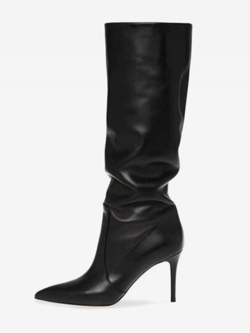 Botas Femininas Camurça Desleixadas Bico Fino Marrom Salto Agulha Cano Médio -  Preto