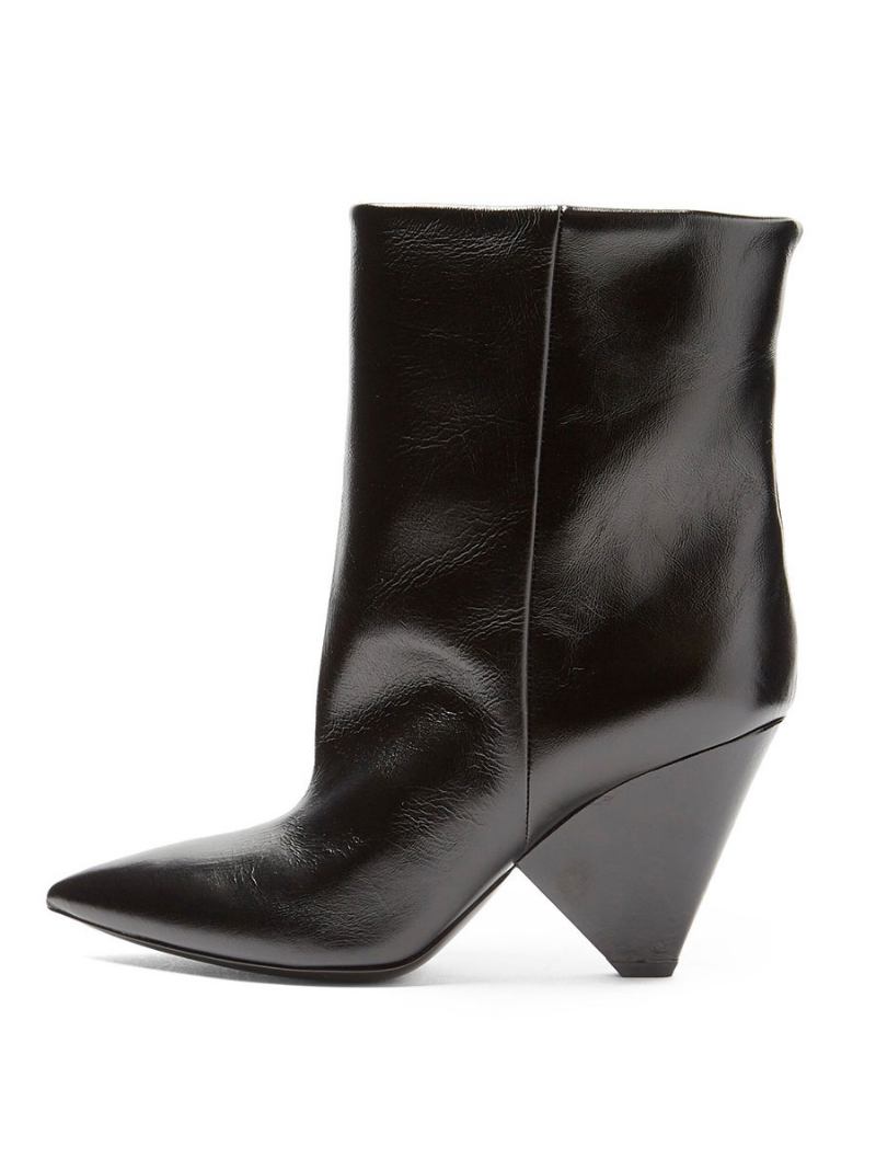 Botas Femininas Cano Médio Couro Pu Bico Fino Com Salto Em Formato Especial
