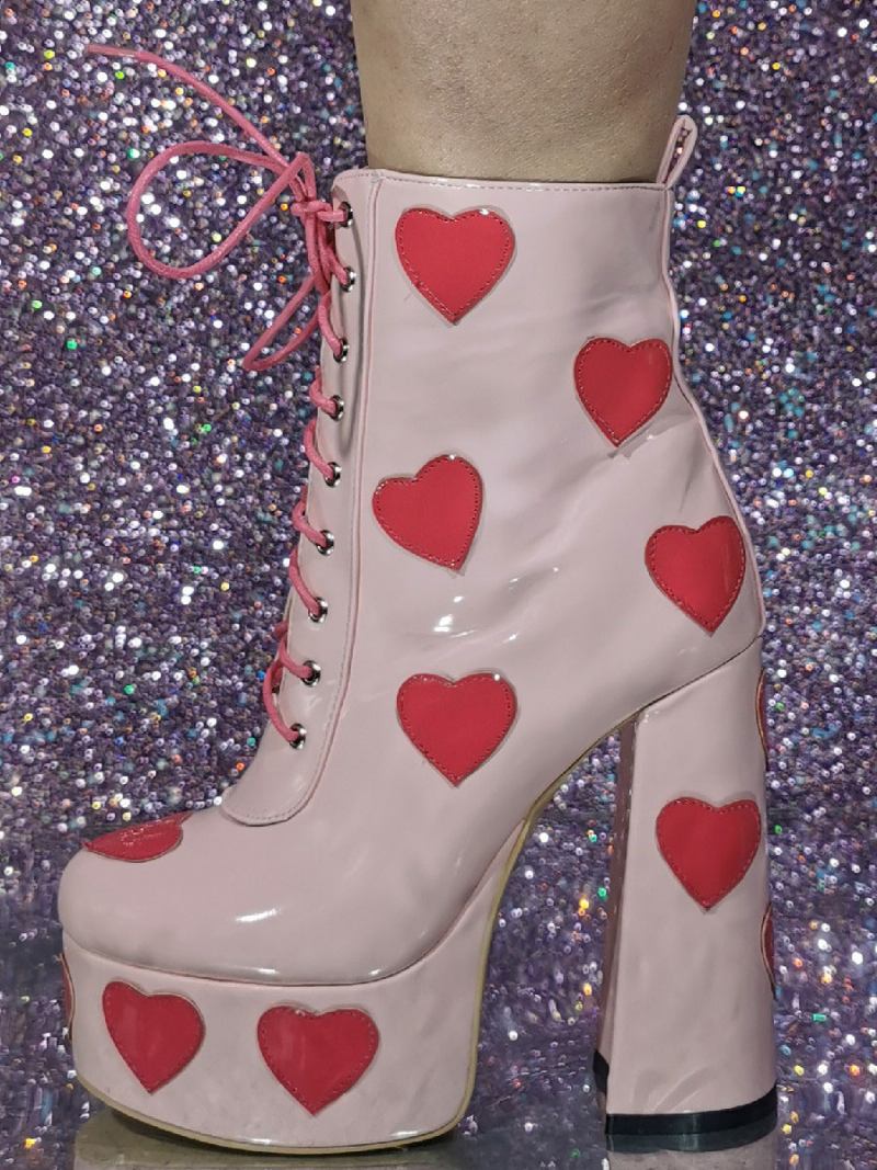 Botas Femininas Com Plataforma Redonda - Rosa