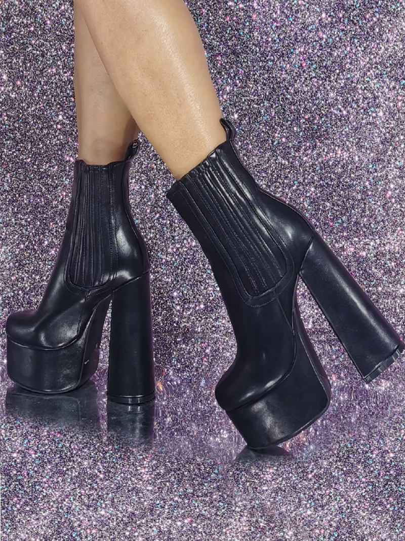 Botas Femininas Com Plataforma Redonda - Preto