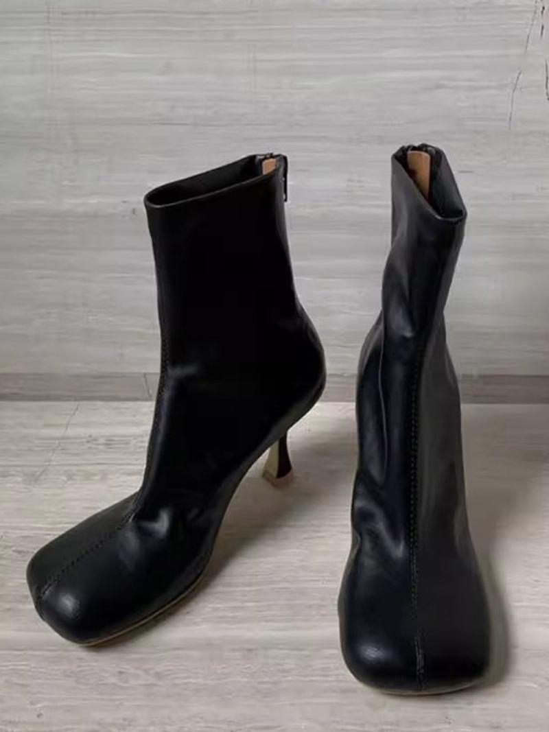 Botas Femininas Com Salto Agulha E Bico Quadrado - Preto
