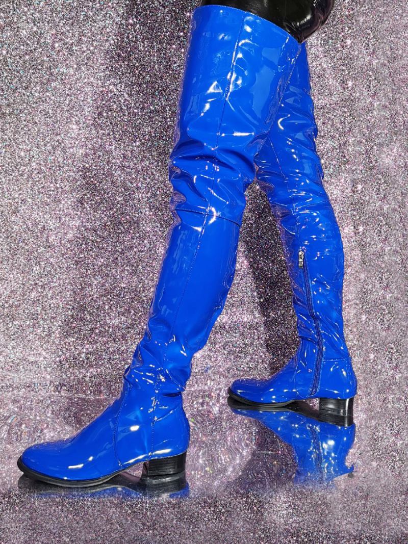 Botas Femininas Com Salto Cachorrinho Patenteado Em Pu Sobre O Joelho