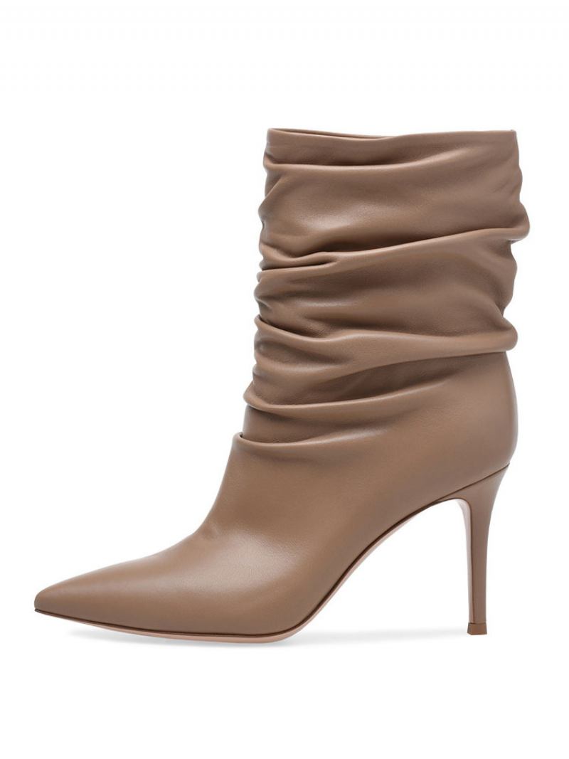 Botas Femininas Desleixadas Com Bico Fino E Salto Alto