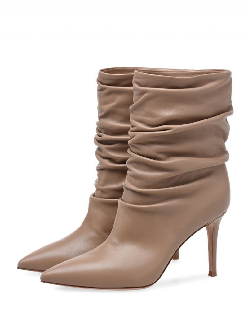 Botas Femininas Desleixadas Com Bico Fino E Salto Alto - Amarelo / Vermelho