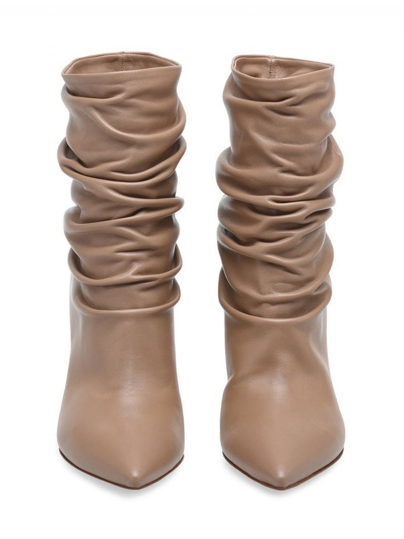 Botas Femininas Desleixadas Com Bico Fino E Salto Alto - Amarelo / Vermelho