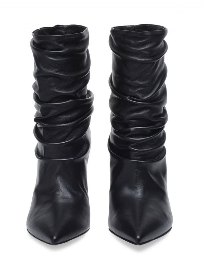 Botas Femininas Desleixadas Com Bico Fino E Salto Alto - Preto