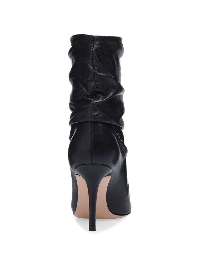 Botas Femininas Desleixadas Com Bico Fino E Salto Alto - Preto