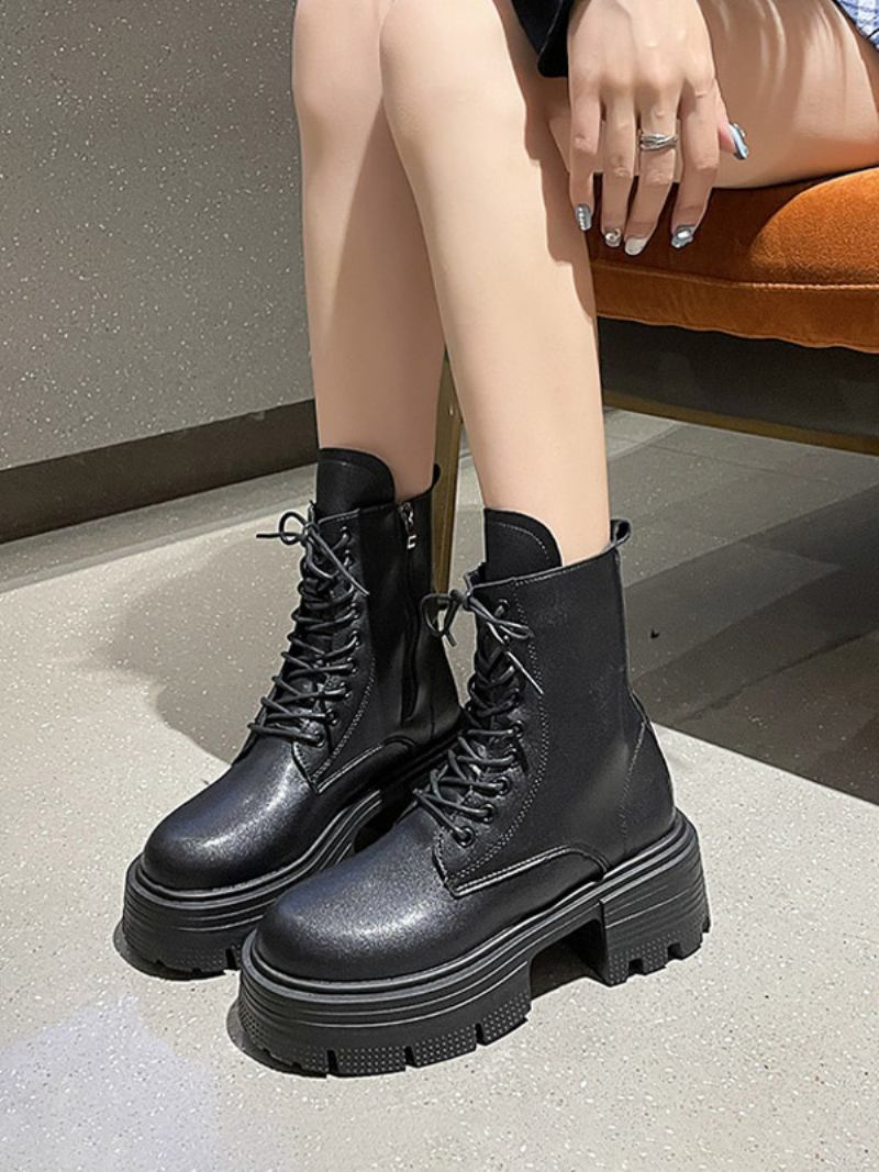 Botas Femininas Salto Grosso E Bico Redondo - Preto