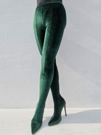 Calça Feminina Elástica Sapatos Camurça Salto Agulha Botas Altas