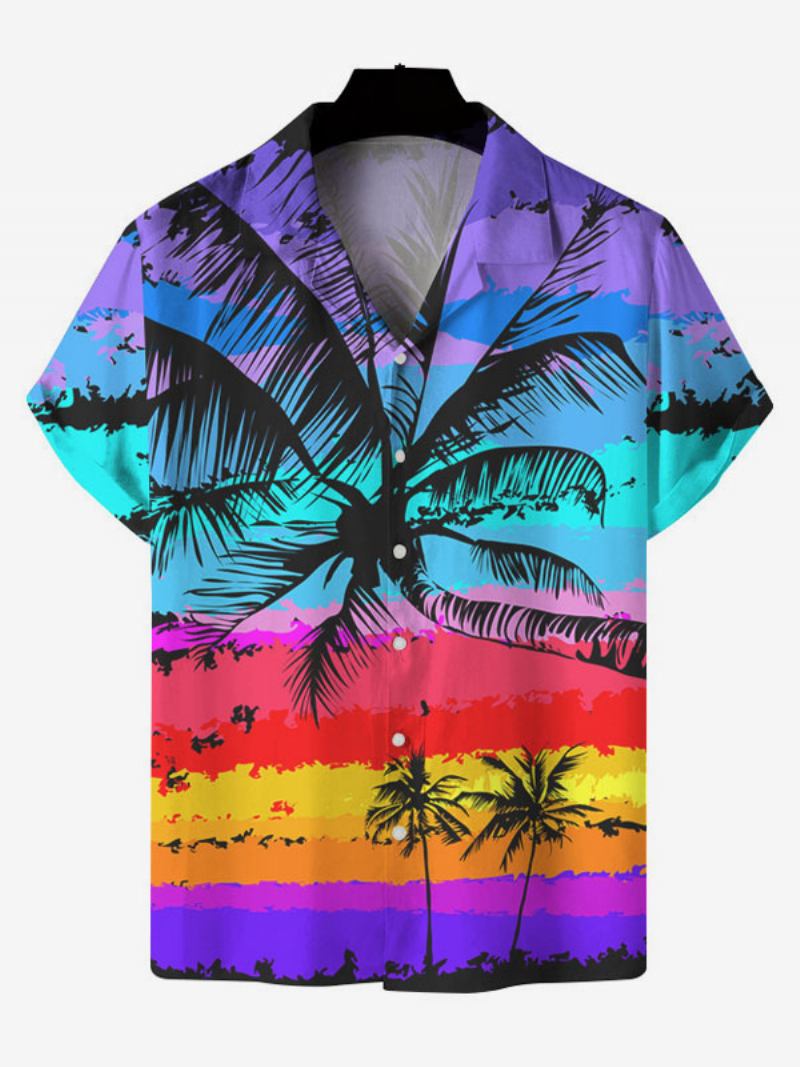 Camisa Casual Masculina Estampada Camisas Masculinas Amarelas - Roxo