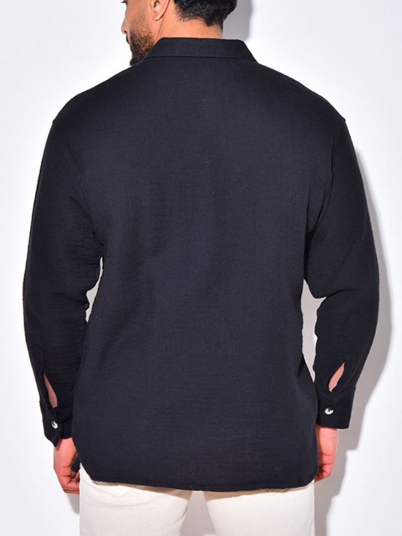 Camisa Casual Para Homens Com Gola Aberta Chique Camisas Masculinas Brancas - Preto