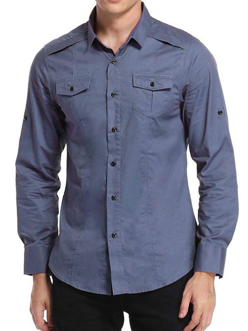 Camisa Masculina Casual Gola Redonda Removível Cinza Camisas Masculinas - Cinza