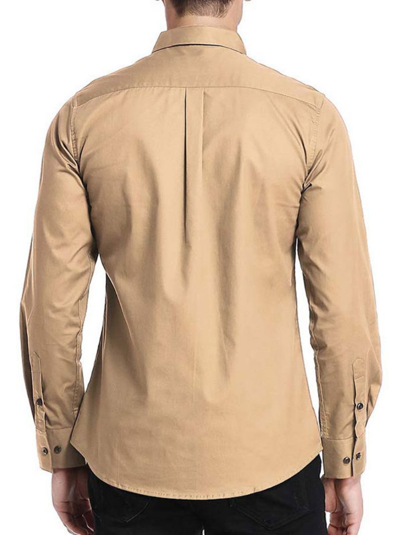 Camisa Masculina Casual Gola Redonda Removível Cinza Camisas Masculinas - Cáqui