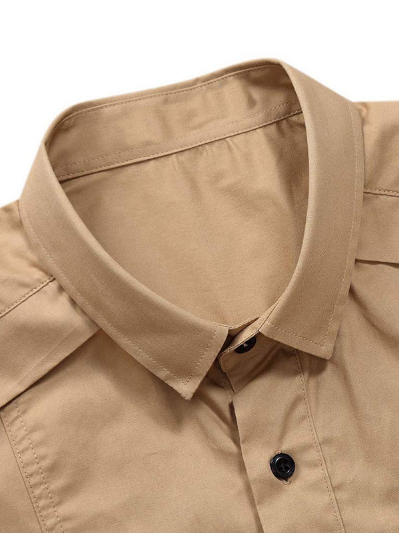 Camisa Masculina Casual Gola Redonda Removível Cinza Camisas Masculinas - Cáqui