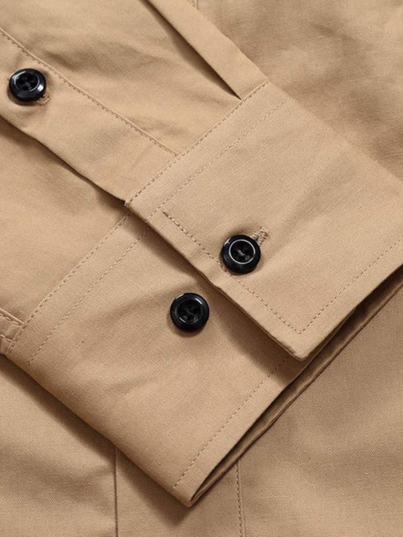 Camisa Masculina Casual Gola Redonda Removível Cinza Camisas Masculinas - Cáqui