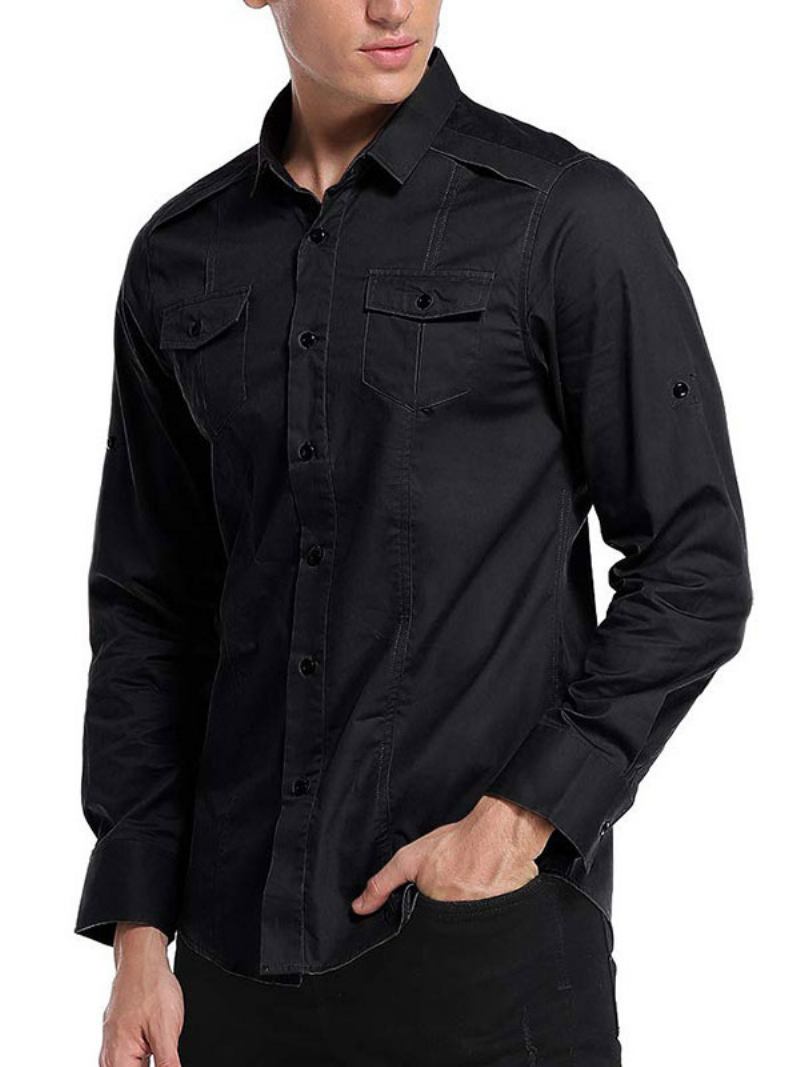 Camisa Masculina Casual Gola Redonda Removível Cinza Camisas Masculinas - Preto