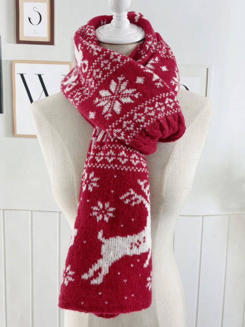 Lenço Feminino Natal Padrão Mistura Poli/algodão Presente Feriado Para Casa Usar Inverno Quente Fofo Acc - Vermelho