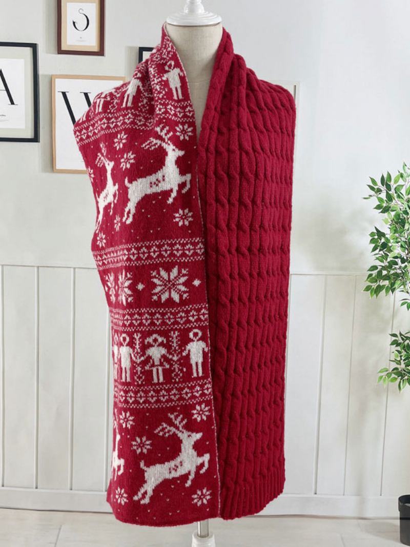 Lenço Feminino Natal Padrão Mistura Poli/algodão Presente Feriado Para Casa Usar Inverno Quente Fofo Acc - Vermelho