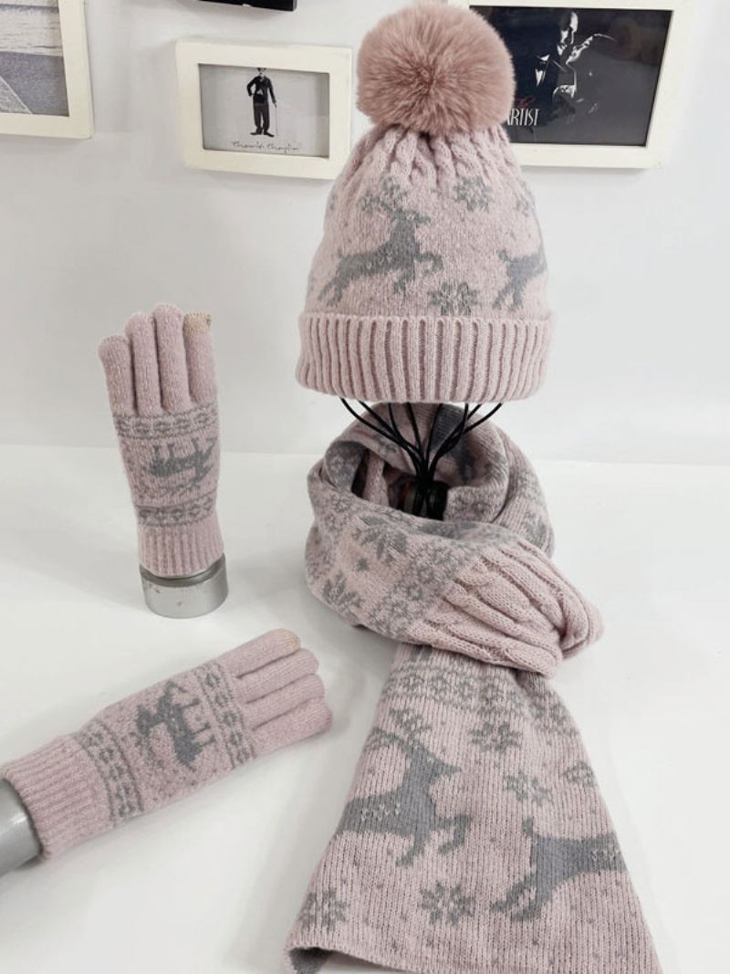 Lenço Feminino Natal Padrão Mistura Poli/algodão Presente Feriado Para Casa Usar Inverno Quente Fofo Acc - Rosa