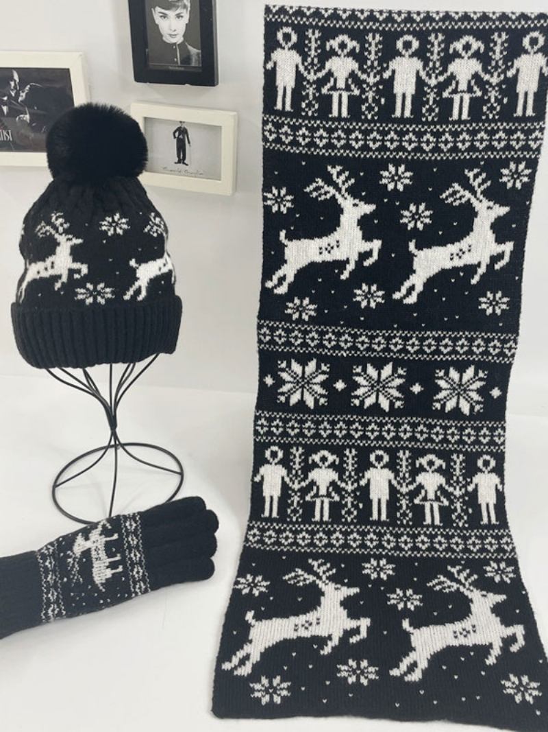 Lenço Feminino Natal Padrão Mistura Poli/algodão Presente Feriado Para Casa Usar Inverno Quente Fofo Acc - Preto