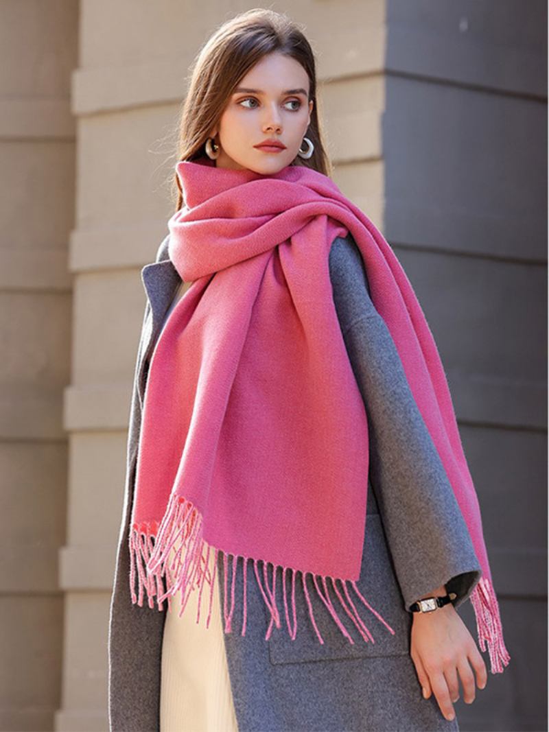 Lenço Manta Com Borla Cor Sólida Vintage Outono Inverno Envoltório Para Mulheres - Pêssego