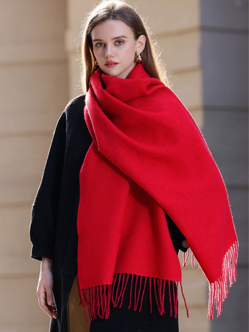 Lenço Manta Com Borla Cor Sólida Vintage Outono Inverno Envoltório Para Mulheres - Borgonha
