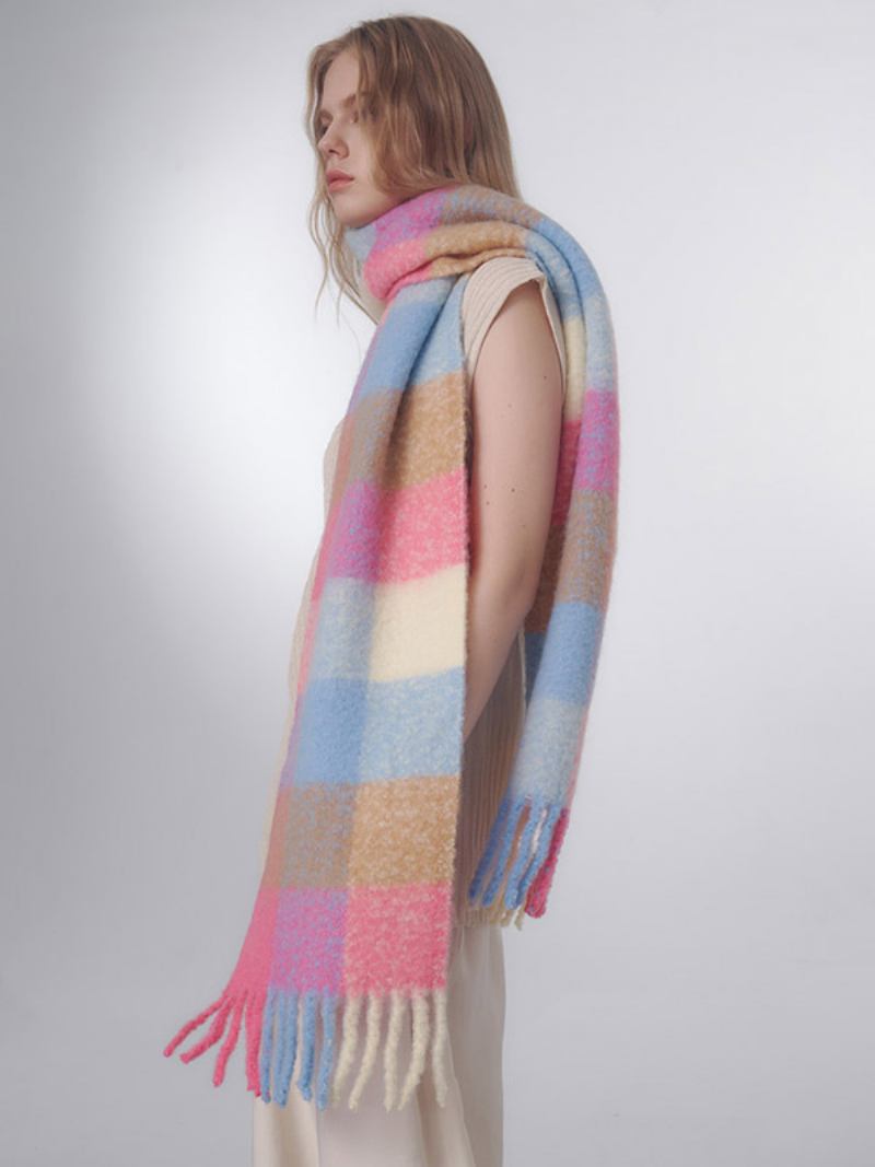 Lenço Xadrez Colorido Com Franjas Lenços Femininos Da Moda Vintage -  Rosa