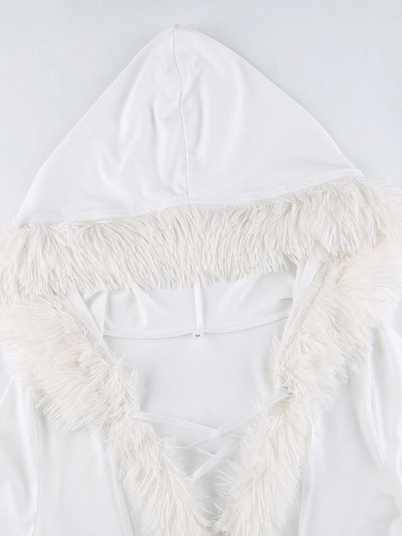 Vestido Bodycon Feminino Branco Com Capuz Mangas Compridas Stretch Natal Halloween Cos Vestidos Férias - Branco