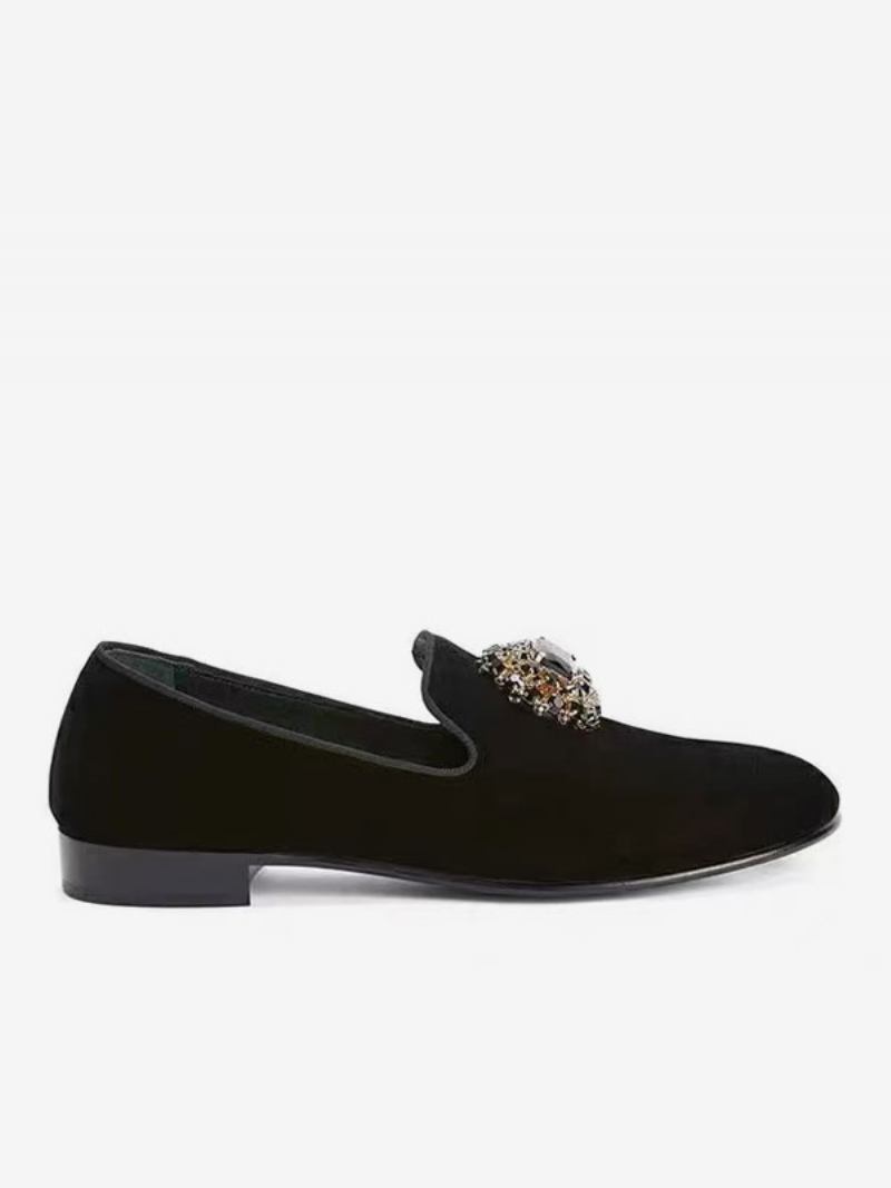 Mocassim Masculino Camurça Preto Com Strass Enfeitado Cadarço Sapatos Sociais Para Festa Formatura E Casamento - Preto