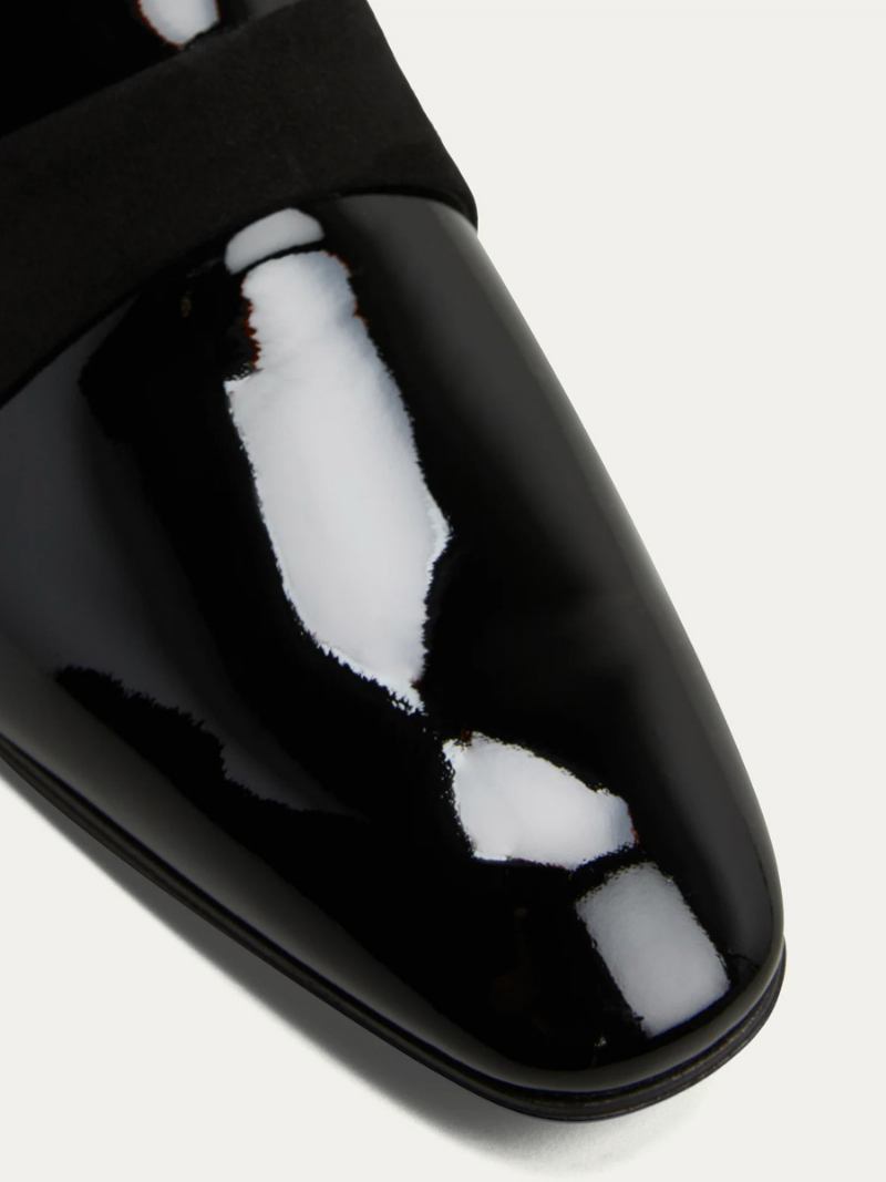 Mocassim Masculino Couro Preto Envernizado Bico Redondo Sapatos Formais Para Festa Formatura E Casamento - Preto