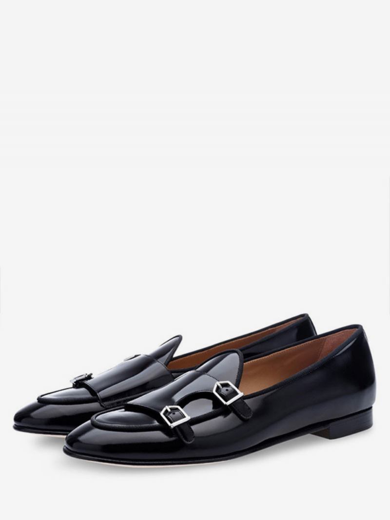 Mocassins Masculinos Com Alça Monge Preto Bico Redondo Sapatos Formais Festa Baile