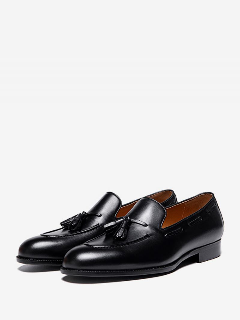 Mocassins Masculinos Mne Couro Vaca Com Borla E Sapatos Sociais Baile Casamento - Preto