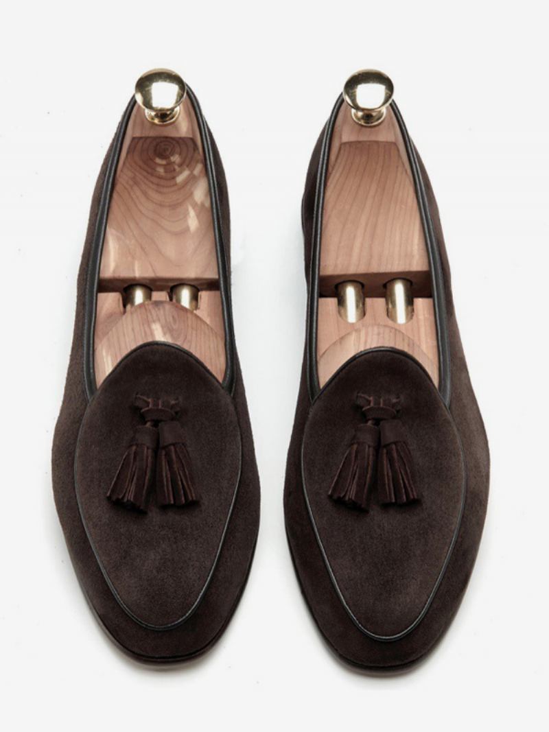Sapatos Casamento Masculinos Mocassins Couro Bovino Com Borla - Chocolate